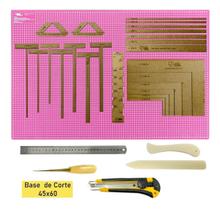 Base Corte 60 Régua 30cm Estilete Gabaritos Dobradeiras Rosa