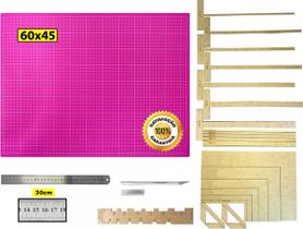 Base Corte 60 Régua Inox 30cm Estilete Gabarito Cartonagem R