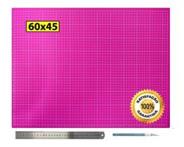 Base Corte 60 Rosa Régua Inox 30cm Caneta Estilete Precisão