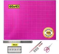 Base Corte 60 Rosa Régua Inox 30cm Caneta Estilete Precisão