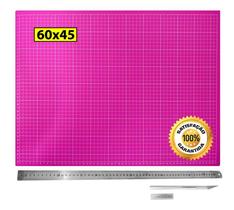 Base Corte 60 Rosa Régua Inox 30cm Caneta Estilete Precisão