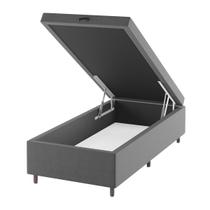 Base de Cama Box Solteiro Sonata com Baú Veludo Cinza - Vian Base de Cama Box Solteiro Sonata com Baú Veludo Cinza - Vian