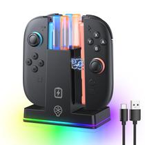 Base de carregamento KINWIN compatível com Nintendo Switch 2 para Joy Con 2025 com 9 modos de luz RGB e indicação de LED, base de carregamento magnética para carregar 4 joycons com cabo de carregador Base de carregamento KINWIN compatível com Nintendo Switch 2 para Joy Con 2025 com 9 modos de luz RGB e indicação de LED, base de carregamento magnética para carregar 4 joycons com cabo de carregador
