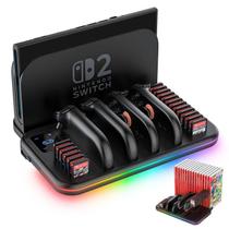 Base de carregamento Nintendo Switch 2 Joy Con com 18 slots para cartões de jogo Base de carregamento Nintendo Switch 2 Joy Con com 18 slots para cartões de jogo