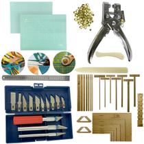 Base de Corte 45x30 Kit Scrapbook Cartonagem Gabaritos WireO Alicate Para Aplica Ilhos Jogo de Estilete Régua 30cm Dobradeira Vincador
