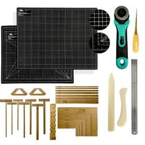 Base de Corte A2 45x60 Dupla Face Kit Encadernação Gabarito Esquadros Scrapbook Réguas Cortador de Tecidos Dobradeira Agulhão