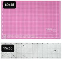 Base De Corte A2 60x45cm Rosa Marcações + Régua 15x60cm