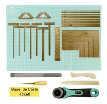 Base De Corte Apoio de Mesa 60x45 Cortador 45 Papel Tecidos Kit Scrapbook Réguas Esquadro Gabaritos