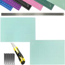 Base de Corte Grande A1 60x90cm Apoio Para Mesa Dupla Face Multiuso Auto Cura Régua metal 60cm Estilete Profissional