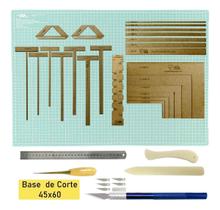 Base De Corte Tiffany Placa de Cortar Tecido Papel 60x45 Régua Inox 30cm Gabarito Wire-0 Cartonagem