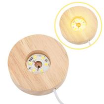 Base de Madeira com Luz LED Amarela USB 6cm - Iluminação para Cristais