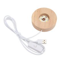 Base de Madeira com Luz LED Amarela USB 8cm - Iluminação para Cristais