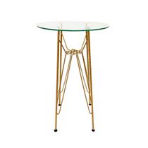 Base de Mesa Eames Bistrô Alta Ferro Eiffel cor Dourado Fosco com Tampo de Vidro