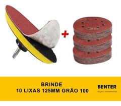 Base Disco De Lixa Com Tiras aderentes 125Xm14 + Lixa Grão 100
