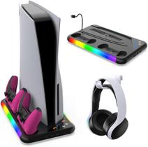 Base LED RGB Multifuncional Para Playstation 5 FAT Slim Suporte Carregador Cooler Preto Base LED RGB Multifuncional Para Playstation 5 FAT Slim Suporte Carregador Cooler Preto