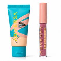 Base Líquida Matte Adversa 050 + Batom Líquido Fechou Manda Nudes Kit Maquiagem Vegana Alta Cobertura Base Líquida Matte Adversa 050 + Batom Líquido Fechou Manda Nudes Kit Maquiagem Vegana Alta Cobertura