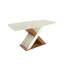 Base Mesa de Jantar Graviola c/ Tampo Madeirado c/ Vidro 170x90cm Canela/Off White/Vidro Off White - Kappesberg