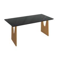 Base Mesa de Jantar Mila Premium Madeira Maciça c/ Tampo Madeirado c/ Vidro 200x100cm Carvalho/Preto Fosco/Vidro Preto - Kappesberg