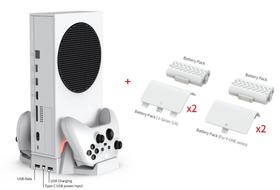 Base Multiuso Compatível Com Xbox Series S Com Cooler + Carregador Duplo + 2 Baterias + 4 Tampas