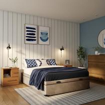 Base para Cama Box Casal Maci com Baú Suede (47x138x188) Bege