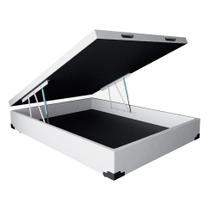Base para Cama Box Casal Premium com Baú (45x138x188) Corino Branca