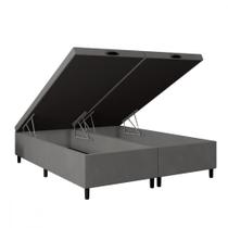 Base para Cama Box Queen com Baú 158x198x35 Sued Cinza Portobel