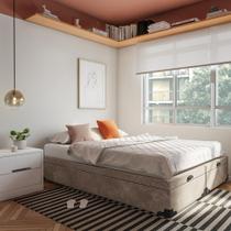 Base para Cama Box Queen Madeleine com Baú Suede (45x158x198) Bege