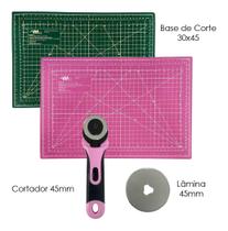 Base para Corte Apoio de Mesa 45x30 Tapete Verde e Rosa ou Cinza Preta Cortador 45mm Lamina Reserva