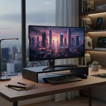 Base para Monitor MDF 53cm Preto Home Office Mesa Gamer Suporte Tv Notebook Escritório Decoração