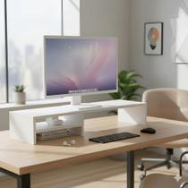 BASE PARA MONITOR TV TELA SUPORTE PC SETUP GAMER COM PRATELEIRA 100x20x15 MDF PREMIUM BRANCO