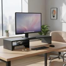 BASE PARA MONITOR TV TELA SUPORTE PC SETUP GAMER COM PRATELEIRA 100x20x15 MDF PREMIUM PRETO