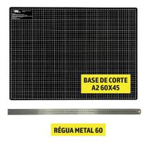 Base Placa de Corte Apoio Para Mesa A2 60x45cm Dupla Face+ Régua Metal 60cm Para Patchwork Scrapbook