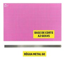 Base Placa de Corte Apoio Para Mesa A2 60x45cm Dupla Face+ Régua Metal 60cm Para Patchwork Scrapbook