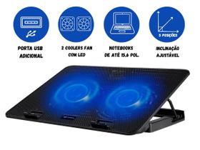 Base refrigeradora Notebook 2 coolers C3tech 15,6 Nbc-50v2bk Base refrigeradora Notebook 2 coolers C3tech 15,6 Nbc-50v2bk