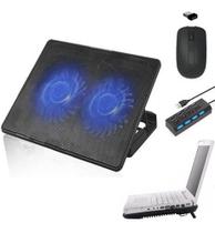 Base Suporte C/ Cooler 2x Hub 4 E Mouse Para Notebook Dell