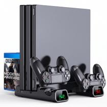 Base Suporte Vertical Com Carregador Duplo e Cooler 3 Em 1 Compatível com Console Ps4 Slim Pro Indicador Led Base Suporte Vertical Com Carregador Duplo e Cooler 3 Em 1 Compatível com Console Ps4 Slim Pro Indicador Led