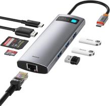 Baseus Adaptador Hub USB C 8 en 1 Thunderbolt 3 USB-A 3.0 HDMI 4K Rj45 Tipo C 100W PD Leitor cartão