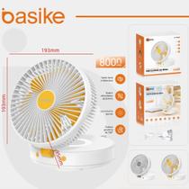 Basike Ventilador silencioso com rotação LED 8000mAh bateria interface TipoC velocidade de 10000RPM