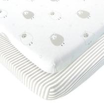 Bassinet Lençóis Equipados Compatível com Mika Micky Bedside Sleeper Snuggly Soft Jersey Cotton Encaixa Perfeitamente em 19 x 32 Polegadas Bed Side Sleeper Mattress Pad Grey Stripes, Sheep 2 Pack