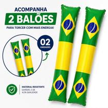 Bastão Bate Bate Inflável Brasil Par Torcida Eventos Futebol Festas Temáticas Copa Verde Amarelo Acessório Animador