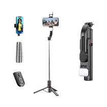 Bastão De Selfie Bluetooth De 1160 Mm Com Tripé De Luz Dupla E Controle Remoto Para Smartphone