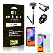 Bastão de Selfie Bluetooth Galaxy A31 + Capinha Anti Impacto +Película Vidro - Armyshield