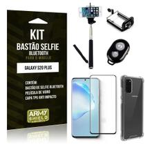 Bastão de Selfie Bluetooth Galaxy S20 Plus+ Capinha Anti Impacto +Película Vidro 3D - Armyshield