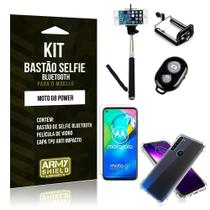 Bastão de Selfie Bluetooth Moto G8 Power + Capinha Anti Impacto +Película Vidro - Armyshield