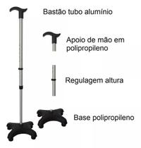 Bastão Ortopédico 4 Apoios Leve Altura Regulavel Cor Preto