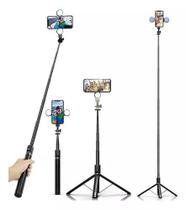 Bastão Pau de Selfie Para Celular O Maior Com Até 1,70 Metro de Altura Vira Tripé Com Iluminação LED e Controle Remoto Bluetooth - Monopod