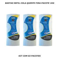 Bastao refil cola quente fina pacote 1kg 3 un - rendicolla