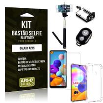 Bastão Selfie Bluetooth Galaxy A21S + Capinha +Película 3D