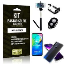 Bastão Selfie Bluetooth Moto G8 Power + Capa +Película 3D