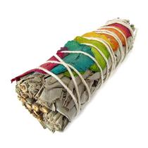 Bastão Tocha Sálvia Branca com Pétalas dos 7 Chakras 11cm - Defumação Natural